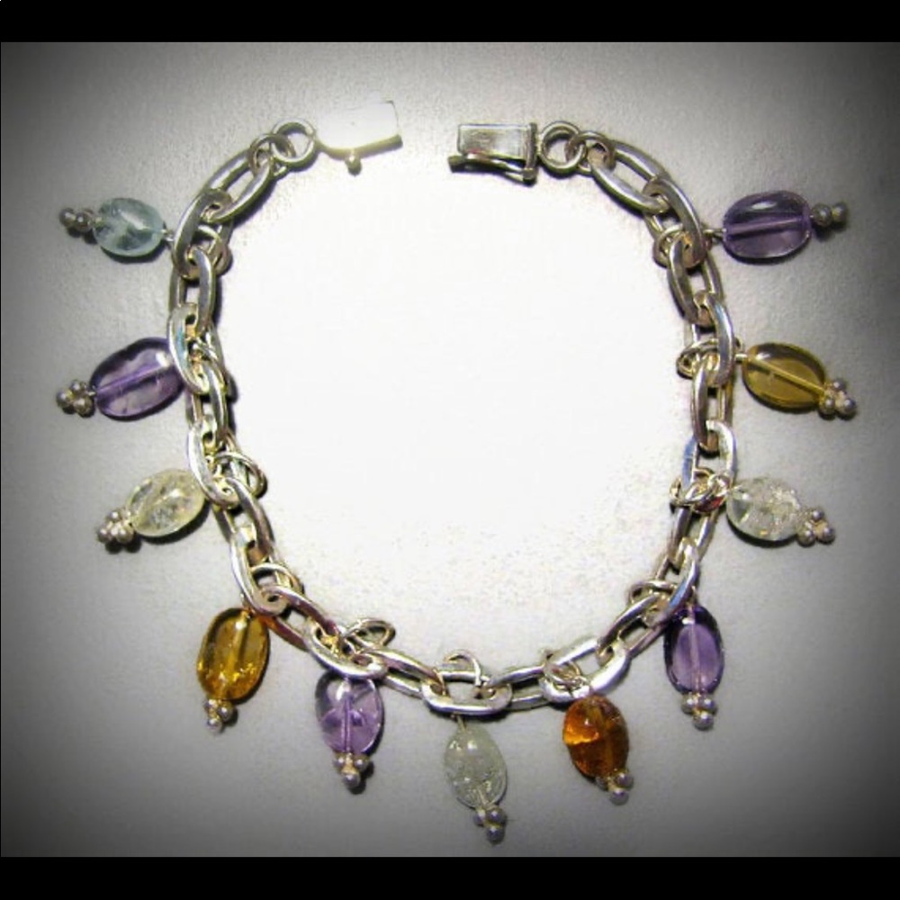 Vintage sterling silver CHA-CHA pastel semi-precious gemstone bracelet